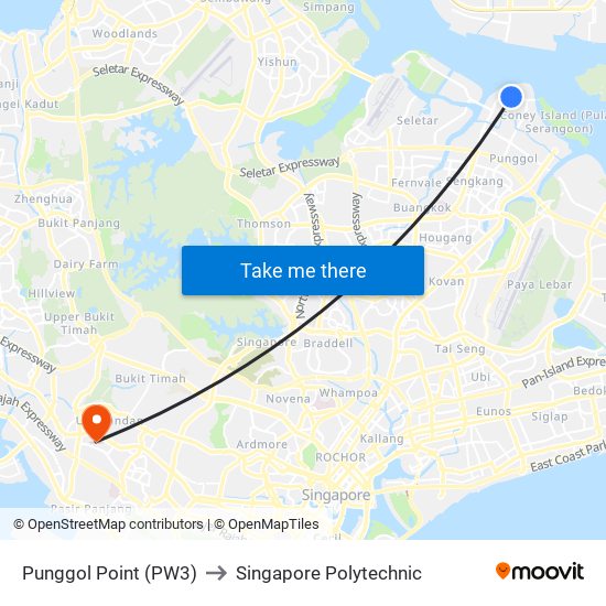 Punggol Point (PW3) to Singapore Polytechnic map