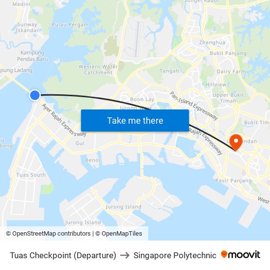 Tuas Checkpoint (Departure) to Singapore Polytechnic map