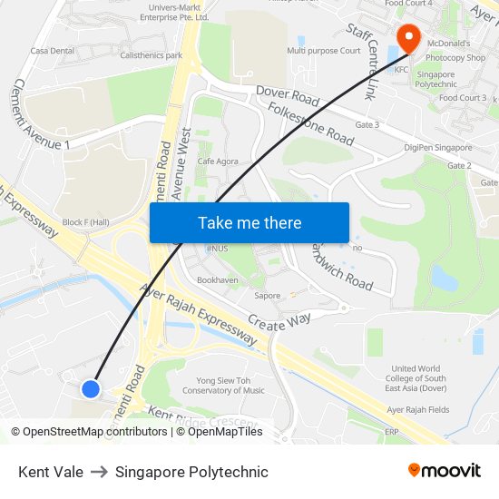 Kent Vale to Singapore Polytechnic map