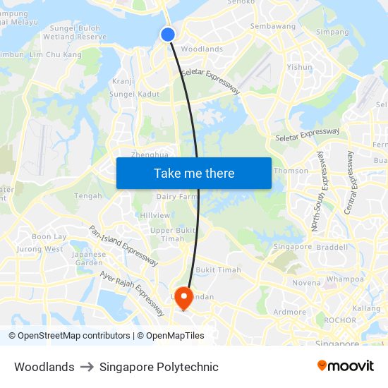 Woodlands to Singapore Polytechnic map