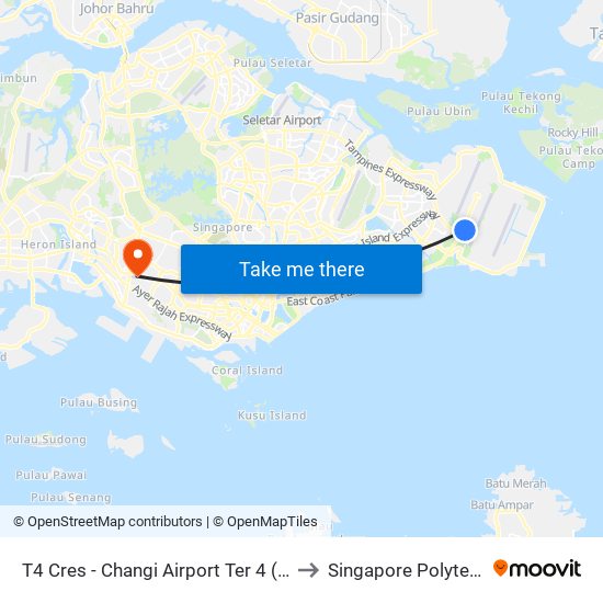 T4 Cres - Changi Airport Ter 4 (95209) to Singapore Polytechnic map