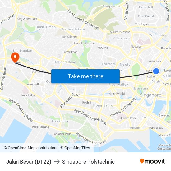 Jalan Besar (DT22) to Singapore Polytechnic map