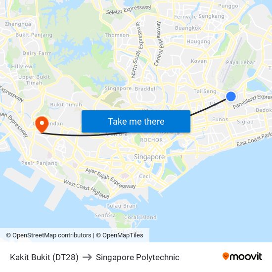 Kakit Bukit (DT28) to Singapore Polytechnic map