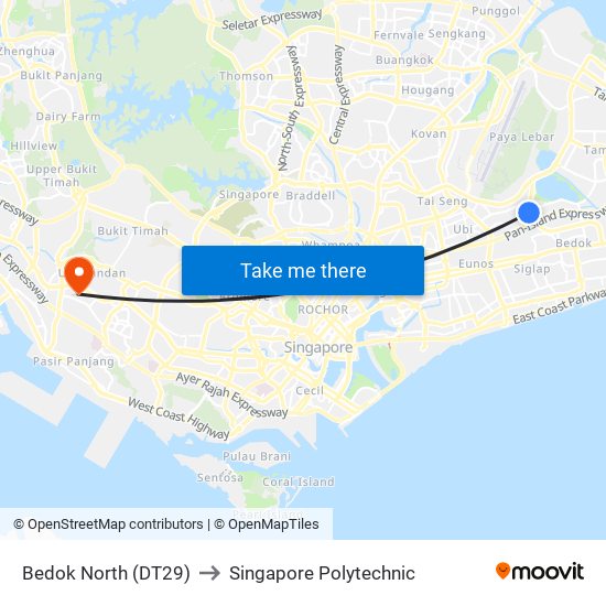 Bedok North (DT29) to Singapore Polytechnic map
