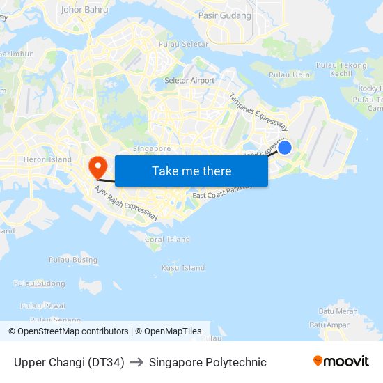 Upper Changi (DT34) to Singapore Polytechnic map