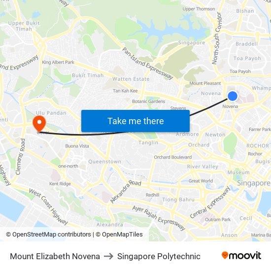 Mount Elizabeth Novena to Singapore Polytechnic map