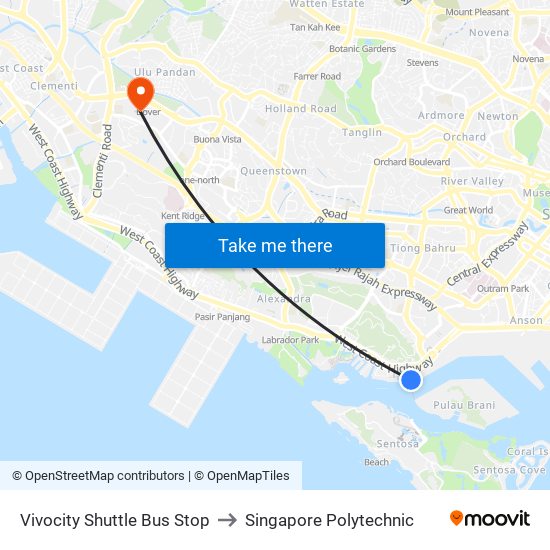 Vivocity Shuttle Bus Stop to Singapore Polytechnic map