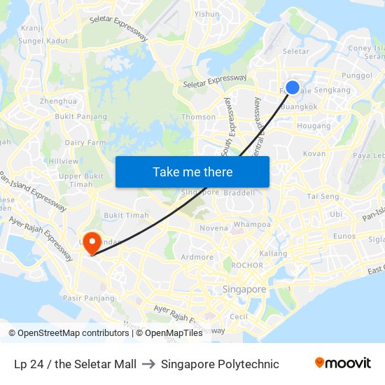 Lp 24 / the Seletar Mall to Singapore Polytechnic map