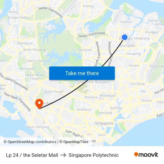Lp 24 / the Seletar Mall to Singapore Polytechnic map