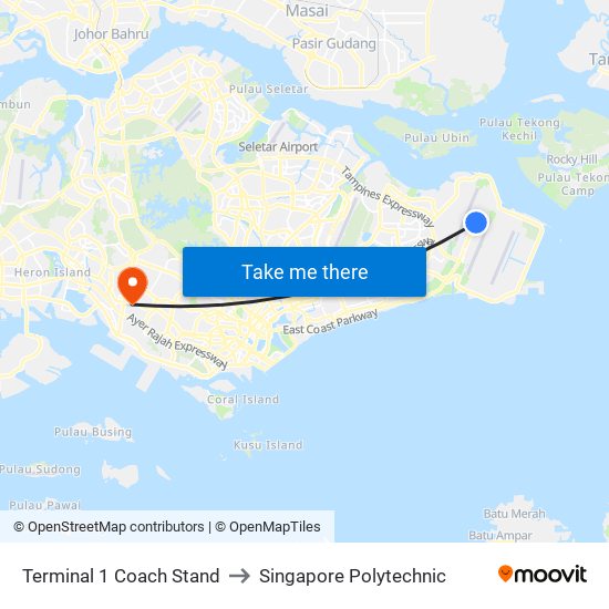 Terminal 1 Coach Stand to Singapore Polytechnic map
