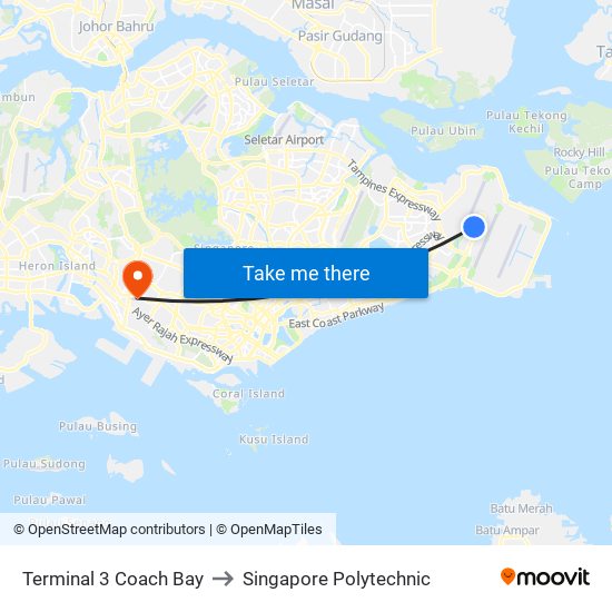 Terminal 3 Coach Bay to Singapore Polytechnic map