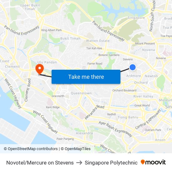 Novotel/Mercure on Stevens to Singapore Polytechnic map