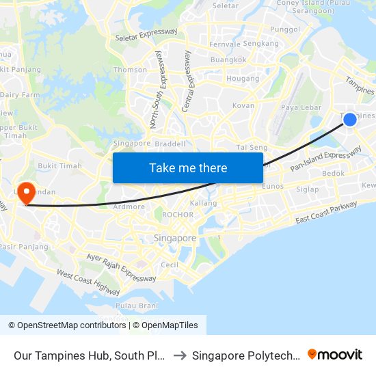 Our Tampines Hub, South Plaza to Singapore Polytechnic map