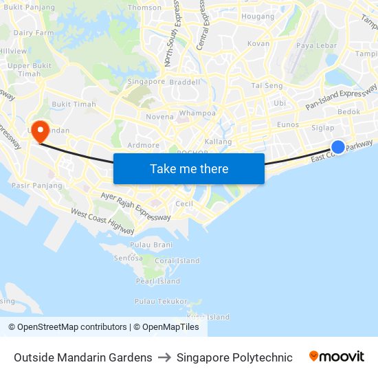 Outside Mandarin Gardens to Singapore Polytechnic map