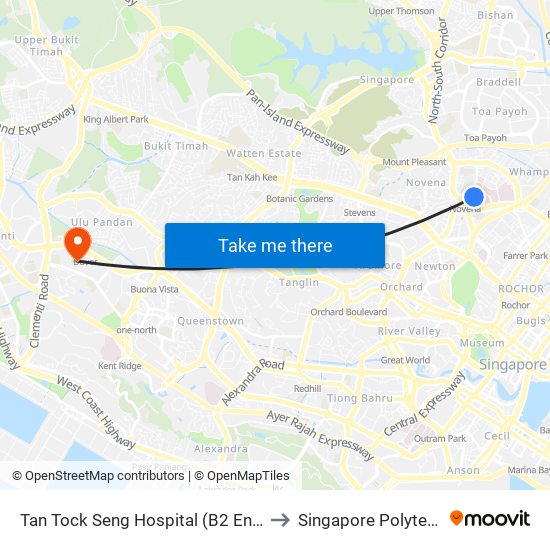 Tan Tock Seng Hospital (B2 Entrance) to Singapore Polytechnic map
