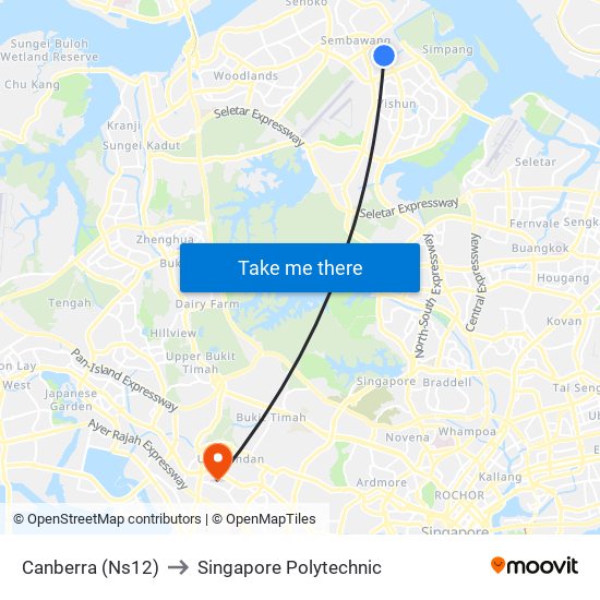 Canberra (Ns12) to Singapore Polytechnic map