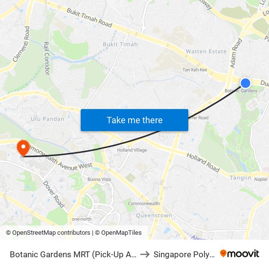 Botanic Gardens MRT (Pick-Up And Drop Off) to Singapore Polytechnic map