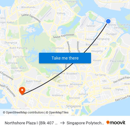 Northshore Plaza I (Blk 407 Cp) to Singapore Polytechnic map