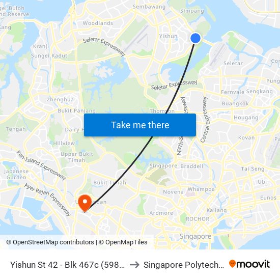 Yishun St 42 - Blk 467c (59819) to Singapore Polytechnic map