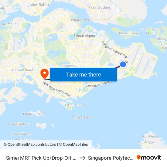 Simei MRT Pick-Up/Drop-Off Point to Singapore Polytechnic map