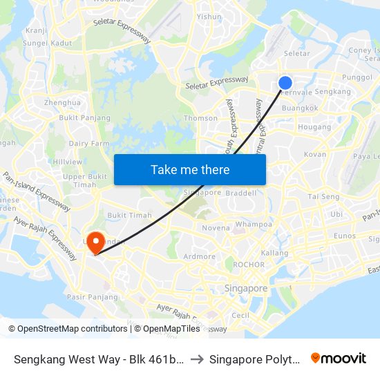 Sengkang West Way - Blk 461b (67999) to Singapore Polytechnic map