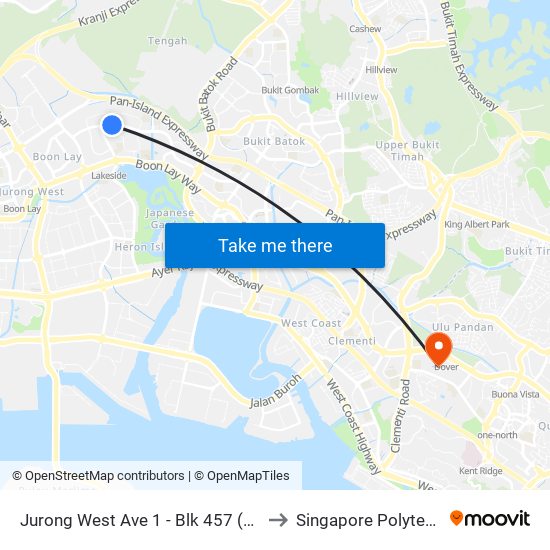 Jurong West Ave 1 - Blk 457 (28521) to Singapore Polytechnic map
