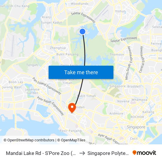 Mandai Lake Rd - S'Pore Zoo (48131) to Singapore Polytechnic map