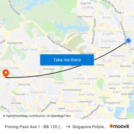 Potong Pasir Ave 1 - Blk 120 (61101) to Singapore Polytechnic map