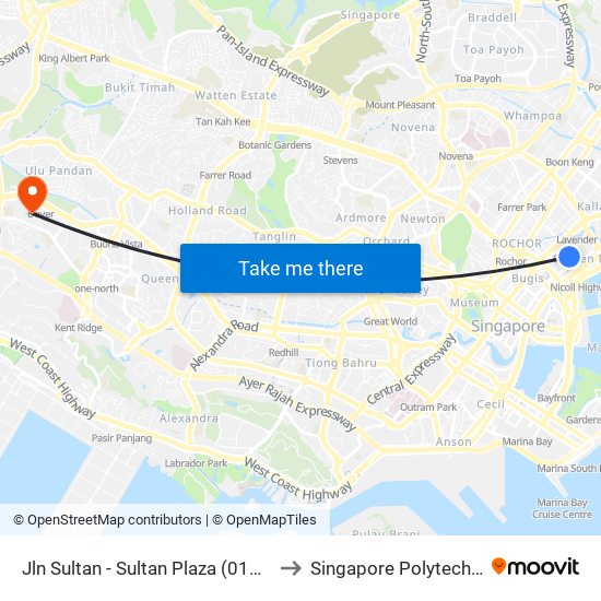 Jln Sultan - Sultan Plaza (01239) to Singapore Polytechnic map