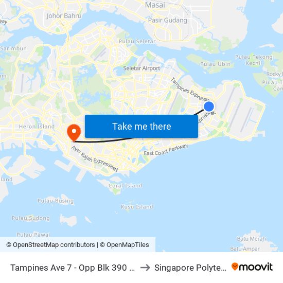 Tampines Ave 7 - Opp Blk 390 (76231) to Singapore Polytechnic map