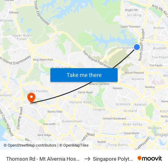 Thomson Rd - Mt Alvernia Hosp (51069) to Singapore Polytechnic map