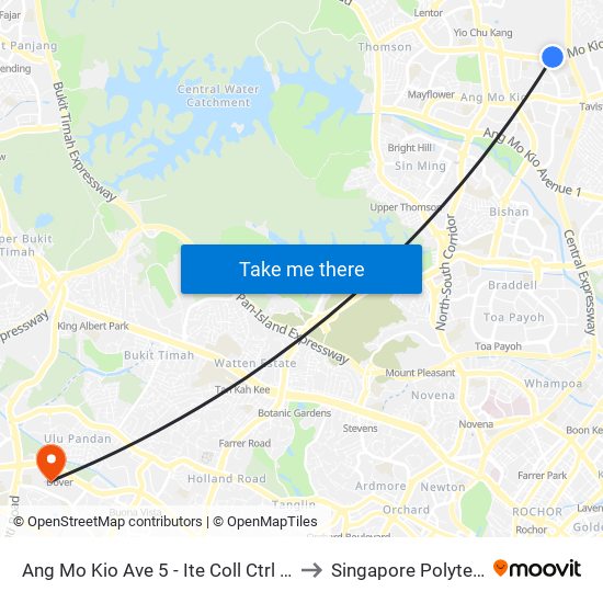 Ang Mo Kio Ave 5 - Ite Coll Ctrl (54481) to Singapore Polytechnic map