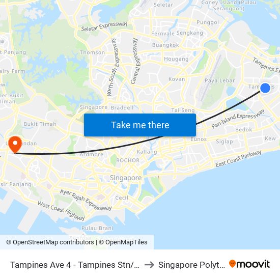 Tampines Ave 4 - Tampines Stn/Int (76141) to Singapore Polytechnic map