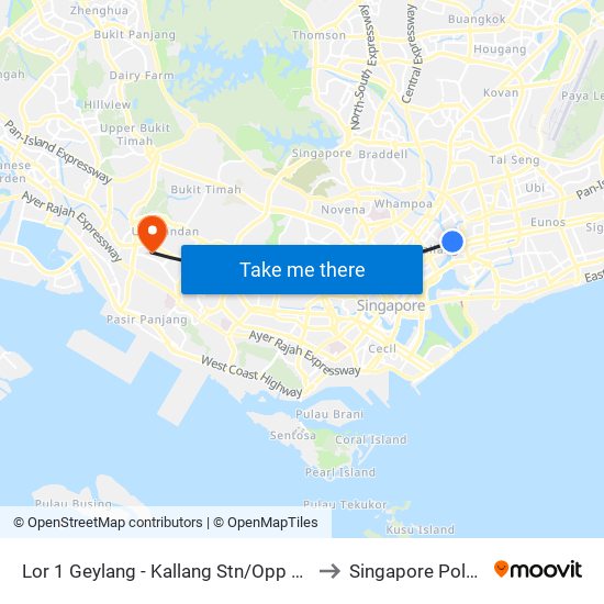 Lor 1 Geylang - Kallang Stn/Opp Blk 2c (80101) to Singapore Polytechnic map