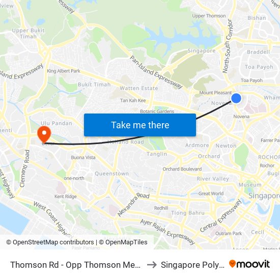 Thomson Rd - Opp Thomson Med Ctr (50059) to Singapore Polytechnic map