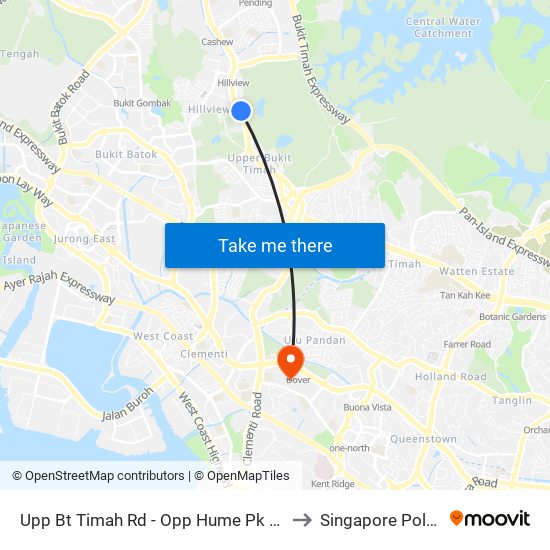 Upp Bt Timah Rd - Opp Hume Pk Condo (43049) to Singapore Polytechnic map