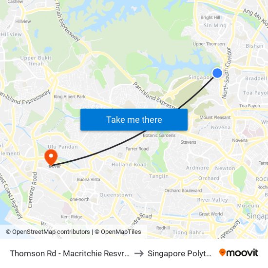 Thomson Rd - Macritchie Resvr (51071) to Singapore Polytechnic map