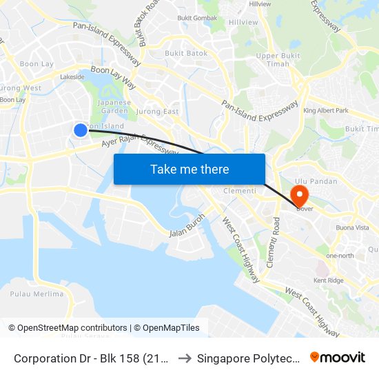 Corporation Dr - Blk 158 (21561) to Singapore Polytechnic map