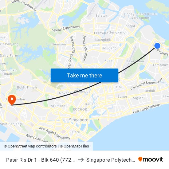 Pasir Ris Dr 1 - Blk 640 (77249) to Singapore Polytechnic map