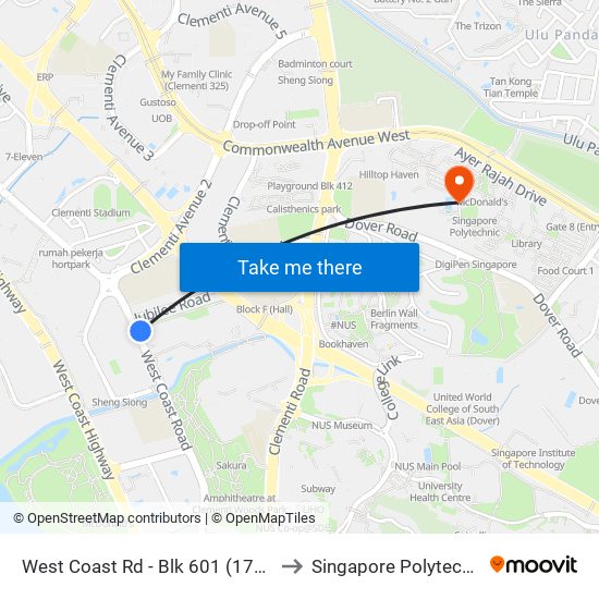 West Coast Rd - Blk 601 (17049) to Singapore Polytechnic map