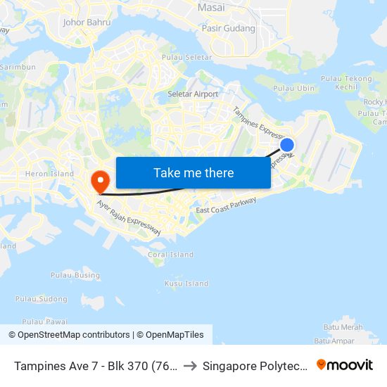 Tampines Ave 7 - Blk 370 (76249) to Singapore Polytechnic map
