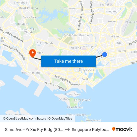 Sims Ave - Yi Xiu Fty Bldg (80071) to Singapore Polytechnic map