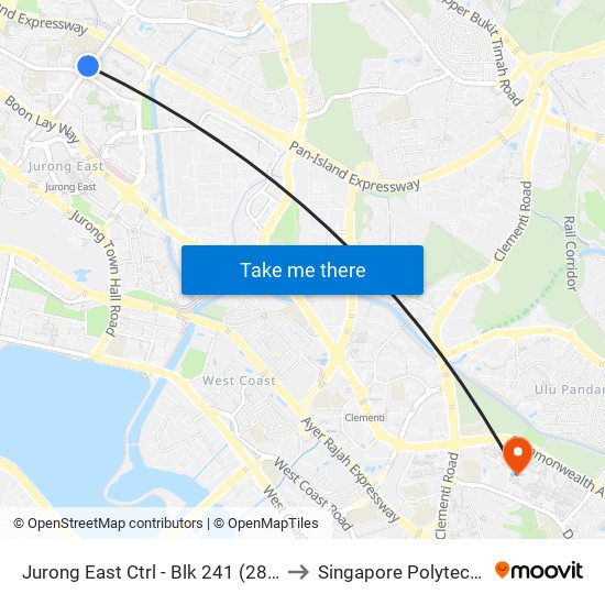 Jurong East Ctrl - Blk 241 (28621) to Singapore Polytechnic map