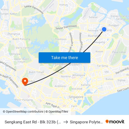 Sengkang East Rd - Blk 323b (67449) to Singapore Polytechnic map