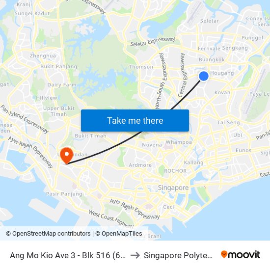 Ang Mo Kio Ave 3 - Blk 516 (66101) to Singapore Polytechnic map