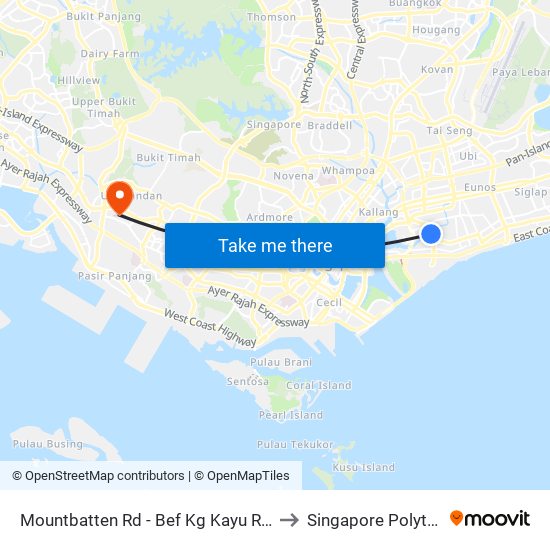 Mountbatten Rd - Bef Kg Kayu Rd (91091) to Singapore Polytechnic map