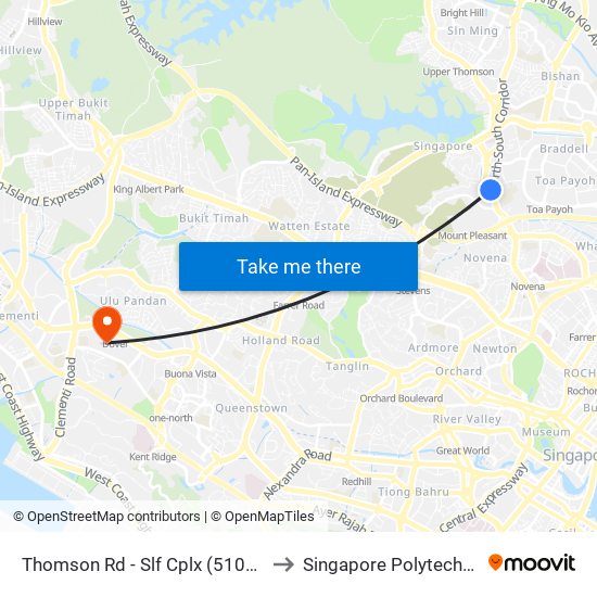 Thomson Rd - Slf Cplx (51049) to Singapore Polytechnic map