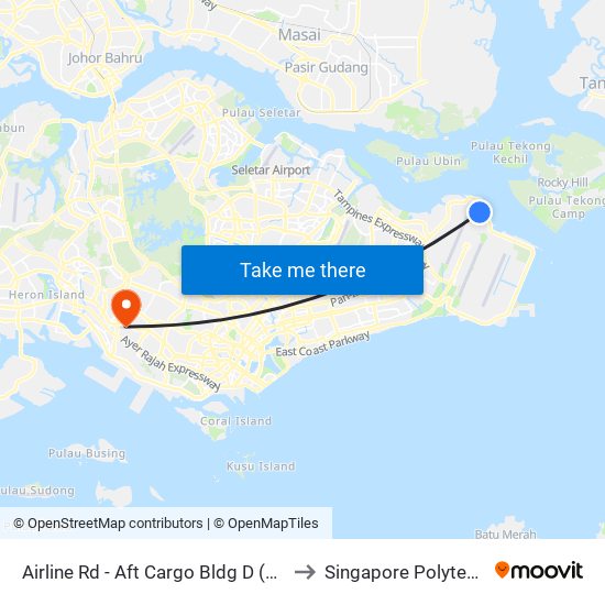 Airline Rd - Aft Cargo Bldg D (95141) to Singapore Polytechnic map