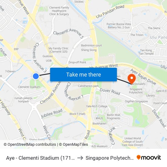 Aye - Clementi Stadium (17141) to Singapore Polytechnic map