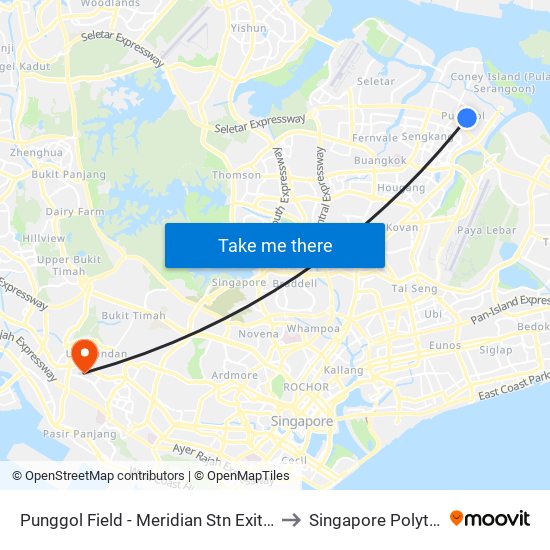 Punggol Field - Meridian Stn Exit B (65161) to Singapore Polytechnic map